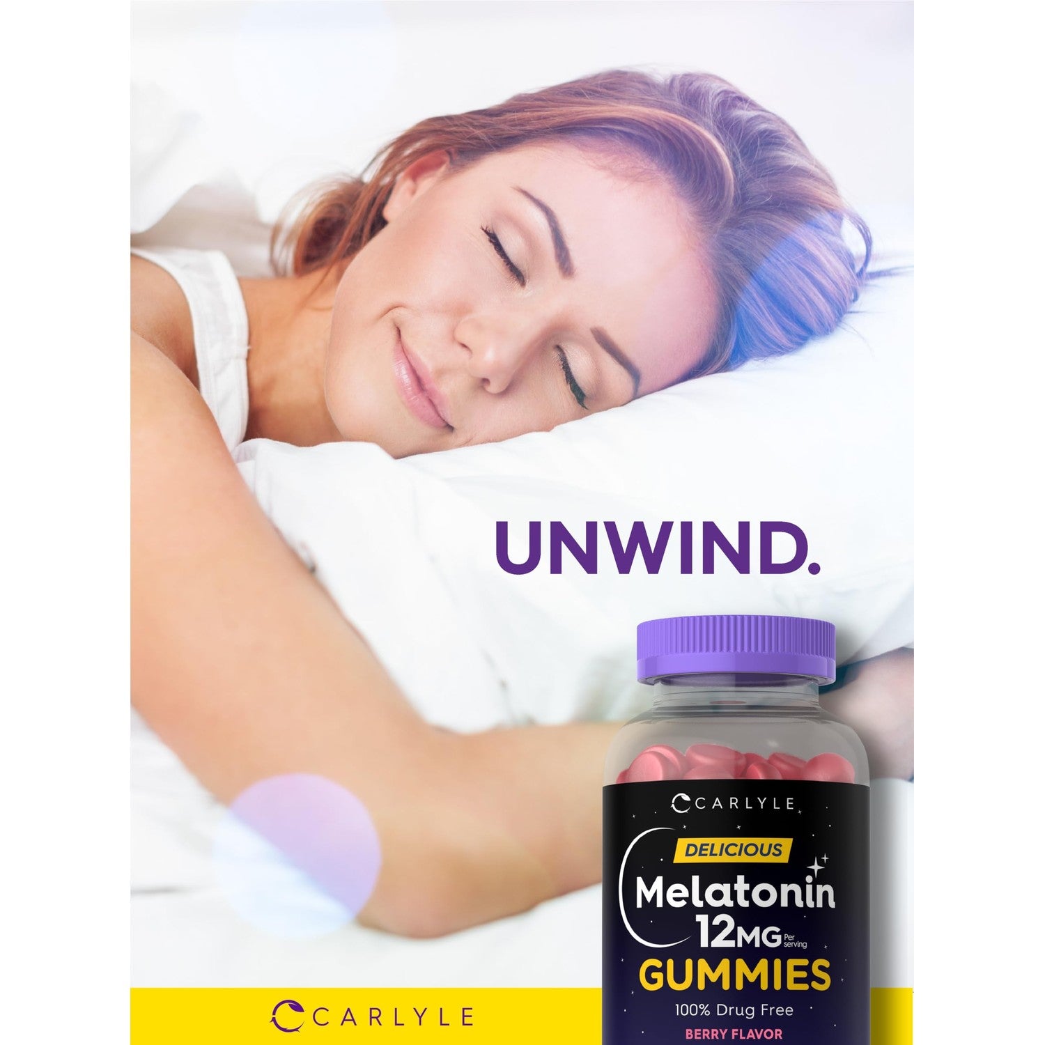 Carlyle Melatonin Gummies 12mg | 100 Count | Berry Flavor | Vegan Supplement | Non-GMO, Gluten Free