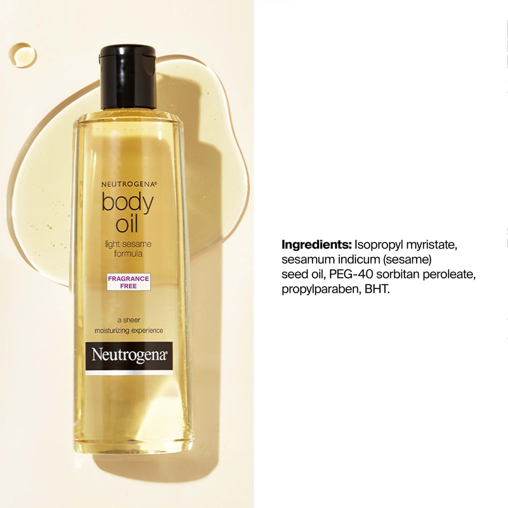 Neutrogena Body Oil Light Sesame Formula, Fragrance-Free, 8.5 fl. oz