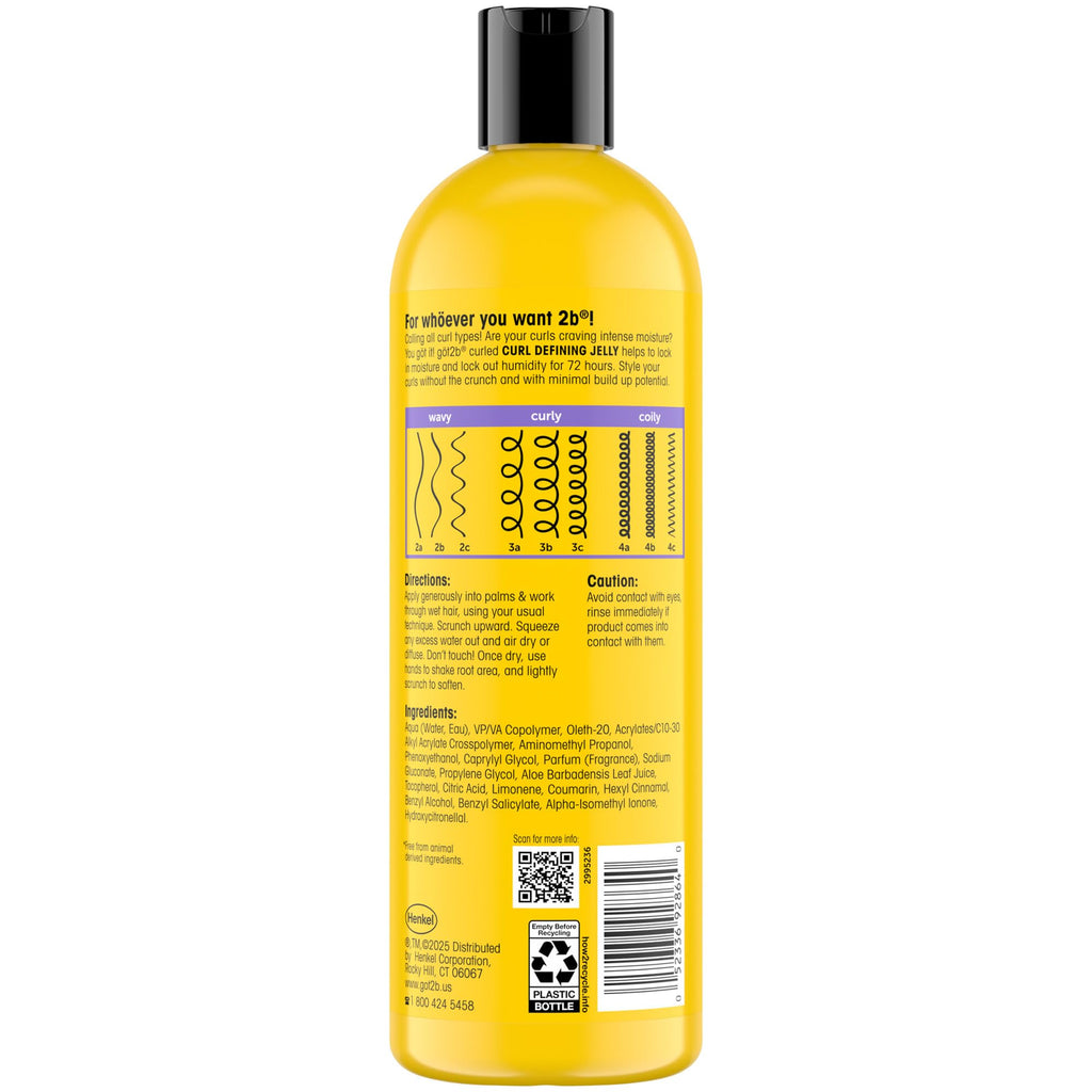 got2b Curled Defining Jelly, Curl Gel for Wavy to Coily Hair | Defines curls and waves, 72-hour frizz control, Moisture-locking with vitamin E and argan oil, Vegan, No crunch formula