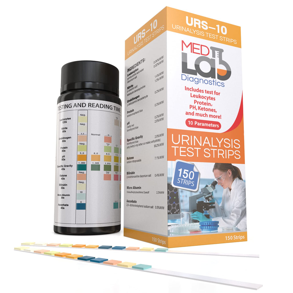 Med Lab 10 Parameter Urine Test Strips for Urinalysis, 150 Strips