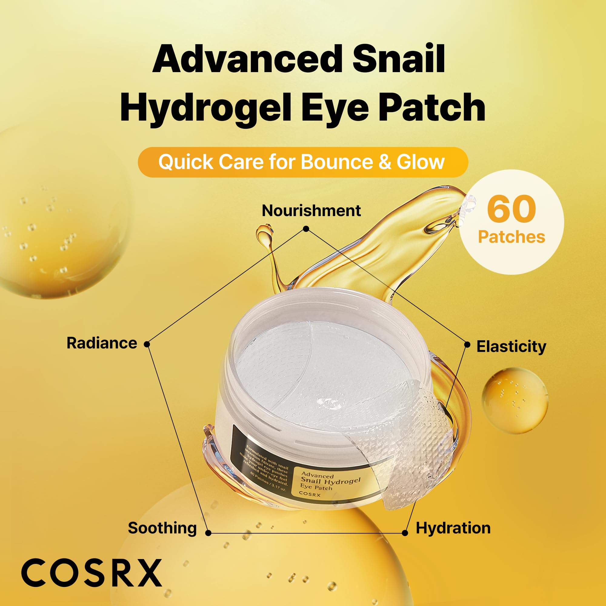 Buy now COSRX Advanced Snail Hydrogel Eye Patch (60pc), Gel Serum Mask, Puffy Under Eye Treament, Fine Lines, Refresh, Hydrate, Korean Skin Care at indiglob india
