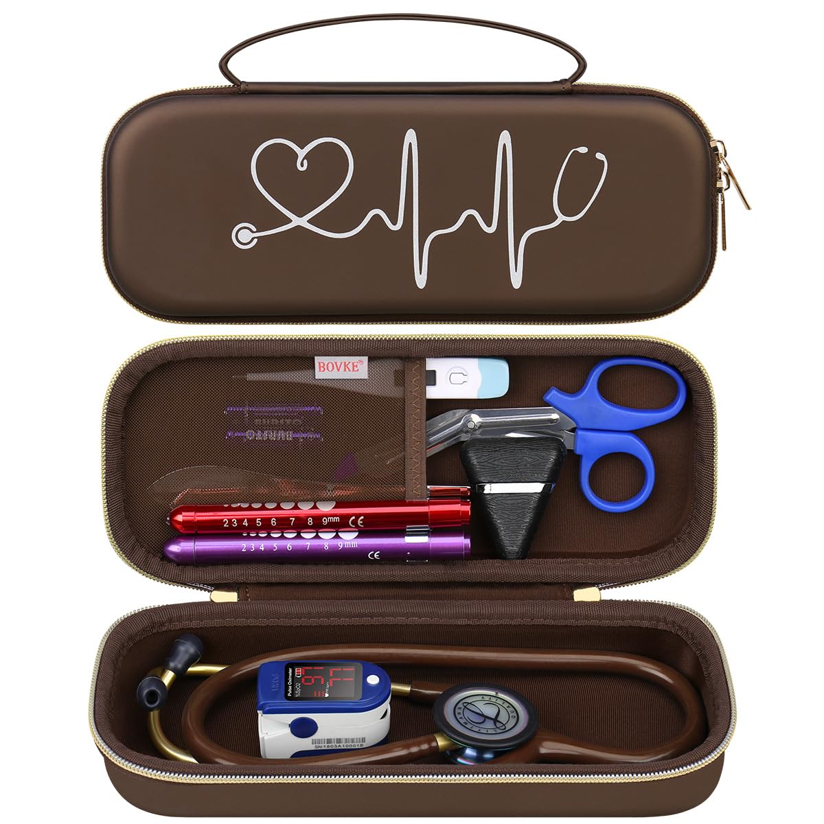 Buy now BOVKE Stethoscope Case for 3M Littmann Classic III, Lightweight II S.E, MDF Acoustica Deluxe Stethoscopes - Extra Room for Medical Bandage Scissors EMT Trauma Shear and LED Penlights, Black Z_Brown at indiglob india