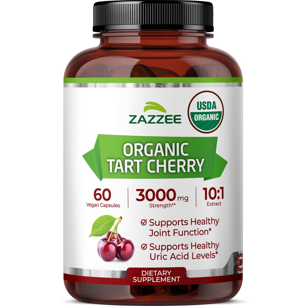 Zazzee USDA Organic Tart Cherry 10:1 Extract, 120 Capsules, 4 Month Supply | Vegan, Montmorency Cherry, Daily Wellness Antioxidant Support, Organic Herbal Supplement, All-Natural, Non-GMO, Made in USA