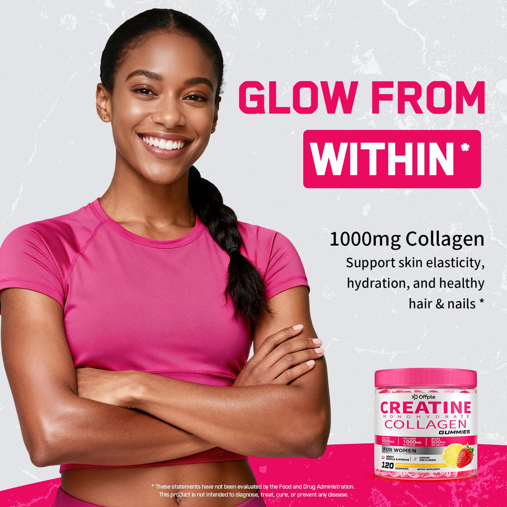 Creatine for Women, 5000mg Complex with Collagen & BCAAs, Vitamin B12 | 120 Ct Sugar-Free Creatine Gummies for Women, Creatine Monohydrate Supplements Pre-Workout Chewbles, Creatina Para Mujeres