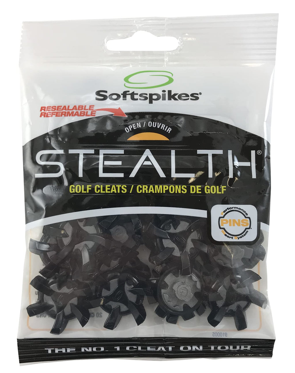 SOFTSPIKES Unisex Adult Black Stealth Golf Cleats, Black/Silver, Clamshell US