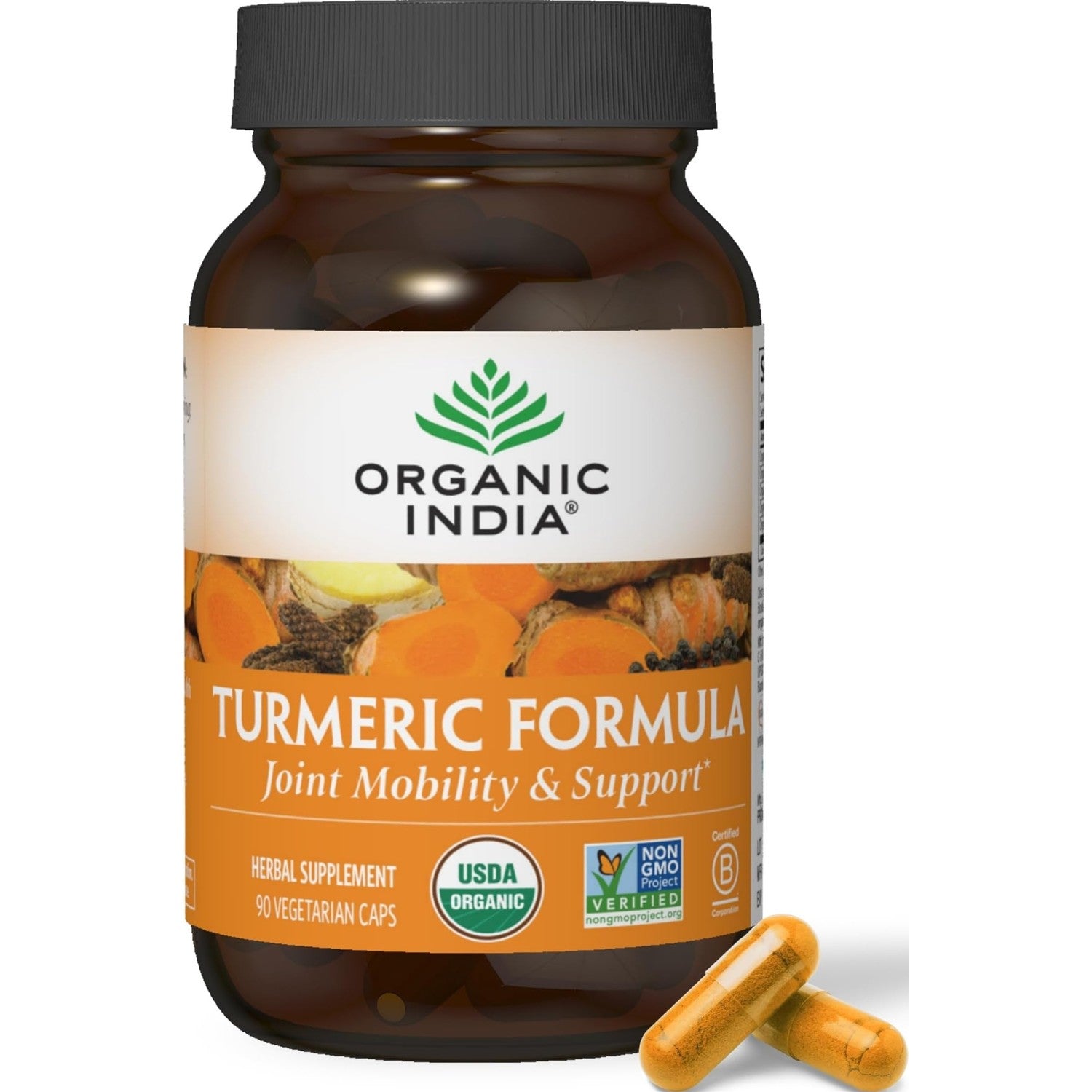 ORGANIC INDIA Turmeric Curcumin with Black Pepper - Organic Turmeric Supplement and Curcumin Supplement, Turmeric Capsules, Joint Support & Immune System Support, Whole Root, Trikatu - 180 Capsules