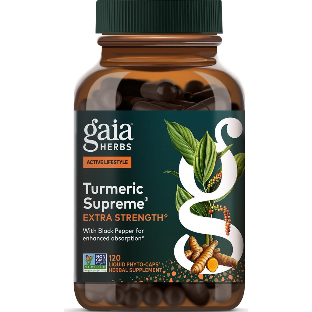 Gaia Herbs Turmeric Supreme Extra Strength - Helps Reduce Occasional Discomfort from Normal Wear & Tear*- 616 mg Organic Turmeric Curcumin Supplement with Black Pepper- 60 Vegan Liquid Phyto-Capsules