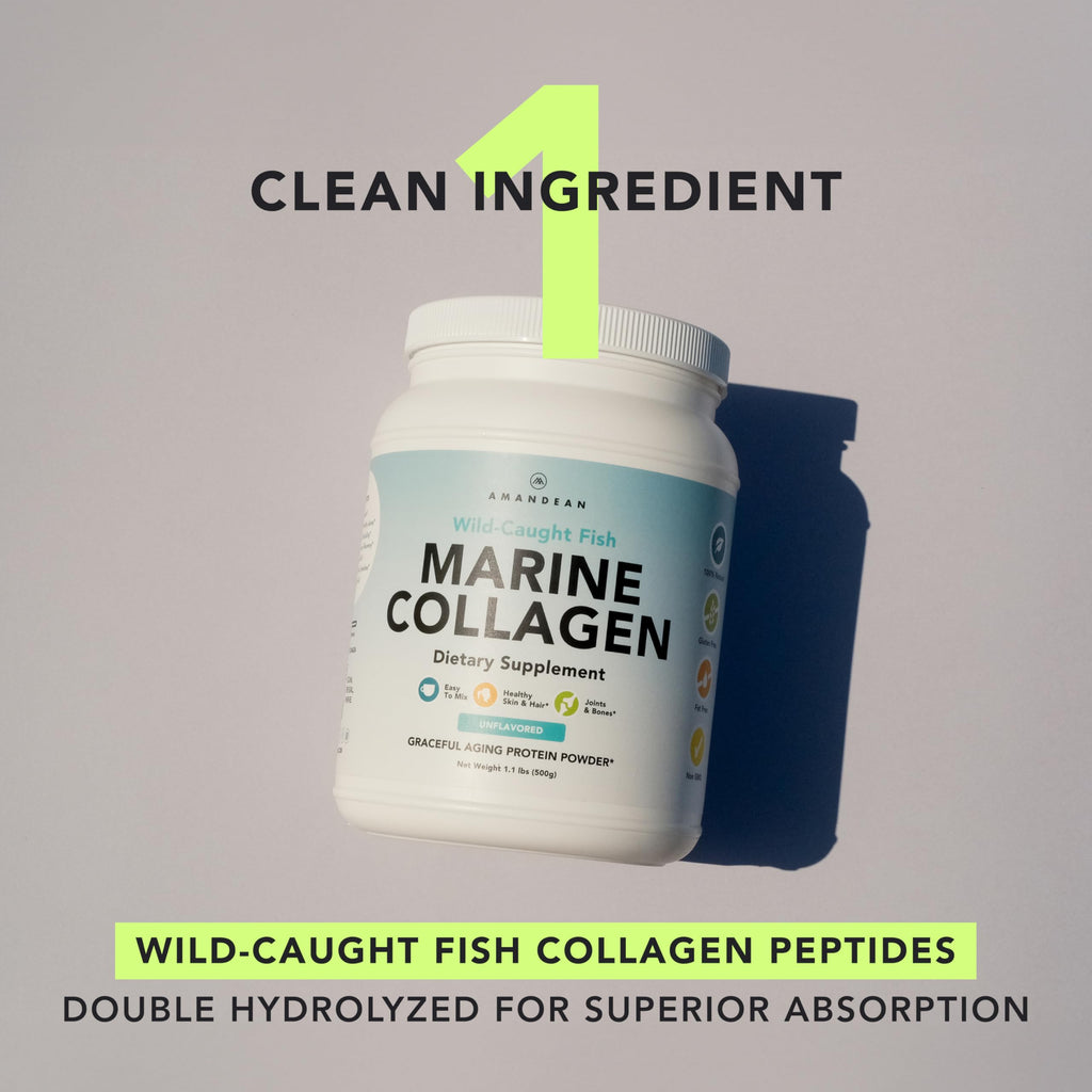 AMANDEAN Marine Collagen Peptides Powder, Wild-Caught Fish Collagen, 500g | Double-hydrolyzed wild-caught fish collagen; 50 servings; skin, hair, nails