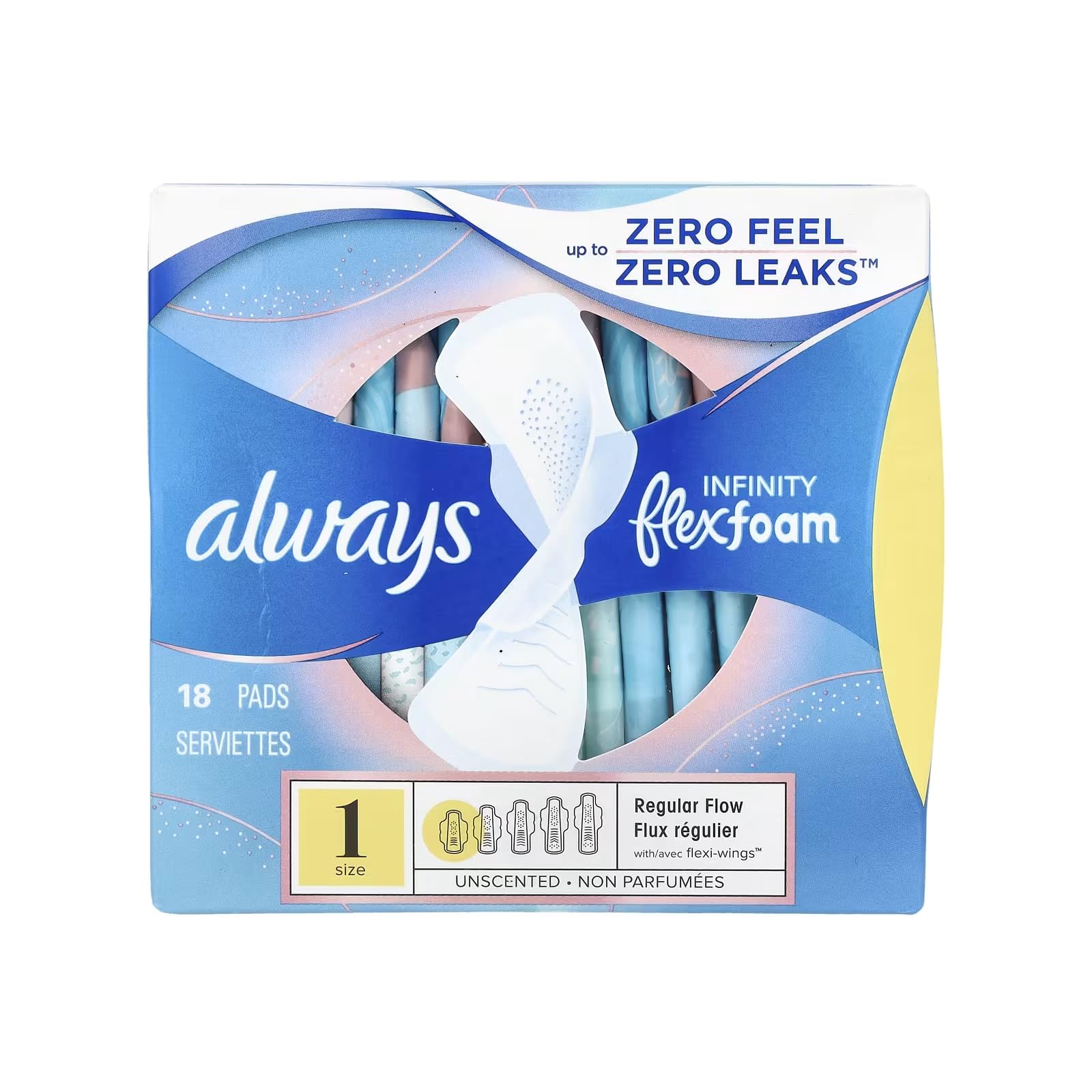 Buy now Always Pads Size 1 Infinity with Flex Foam 18 Count (Pack of 3) Size 1 54 at indiglob india