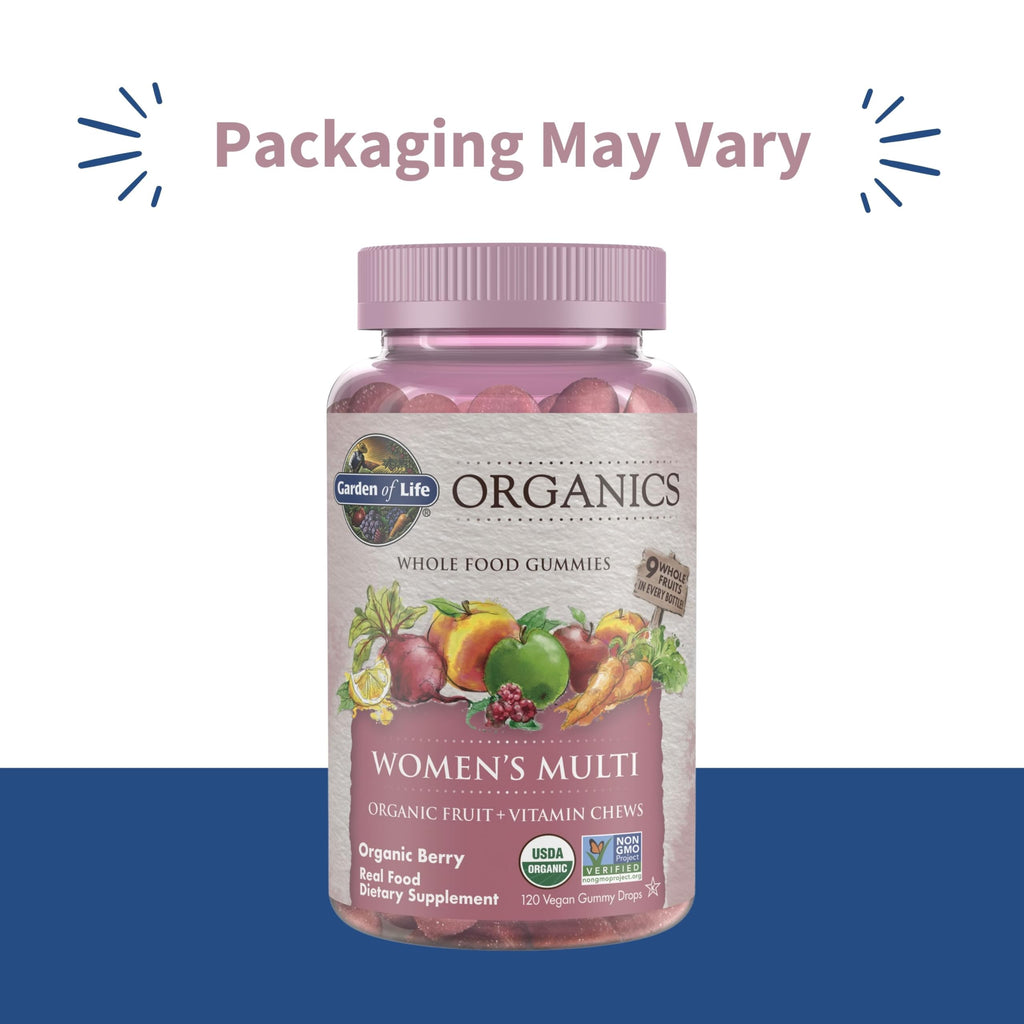 Garden of Life Organics Women's Gummy Vitamins - Berry - Certified Organic, Non-GMO, Vegan, Kosher Complete Multi - Methyl B12, C & D3 - Gluten, Soy & Dairy Free, 120 Real Fruit Gummies
