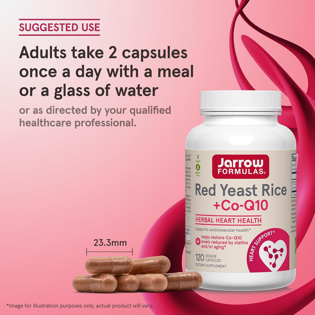 Jarrow Formulas Red Yeast Rice 1200 mg & CoQ10 100 mg Per Serving - 120 Veggie Caps, 60 Servings - Herbal Heart Health Dietary Supplement - Supports Cellular Health - Vegan (Pack of 2)