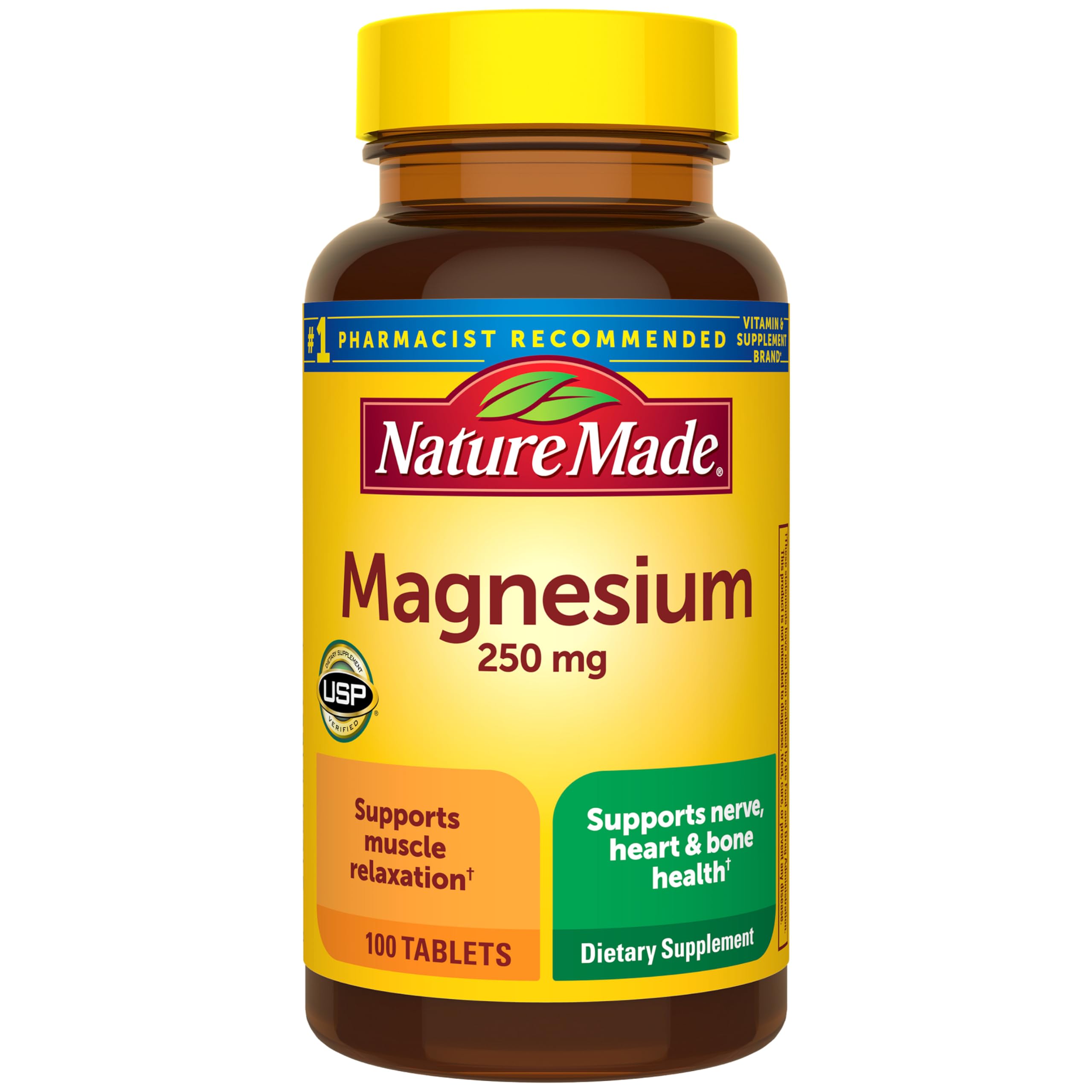 Nature Made Magnesium Oxide 250 mg, 100 Tablets | Magnesium Supplements for Men and Women, Support for Muscle, Heart, Bone and Nerve Health, 100 Day Supply