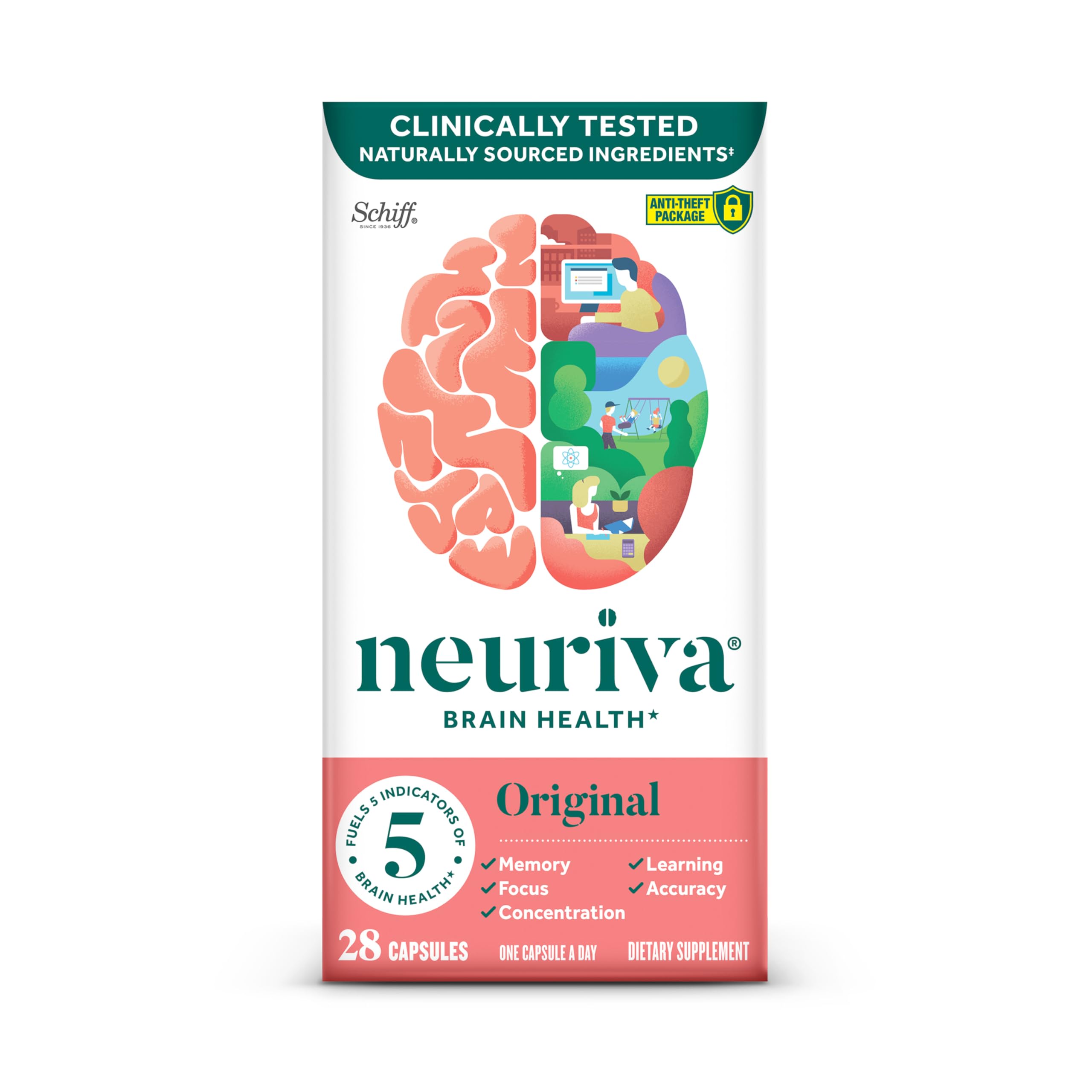 NEURIVA Original Brain Supplements - 28 Count Capsules | Brain Supplements for Memory and Focus, Phosphatidylserine, Neurofactor, Decaffeinated Nootropic, Clinically Tested