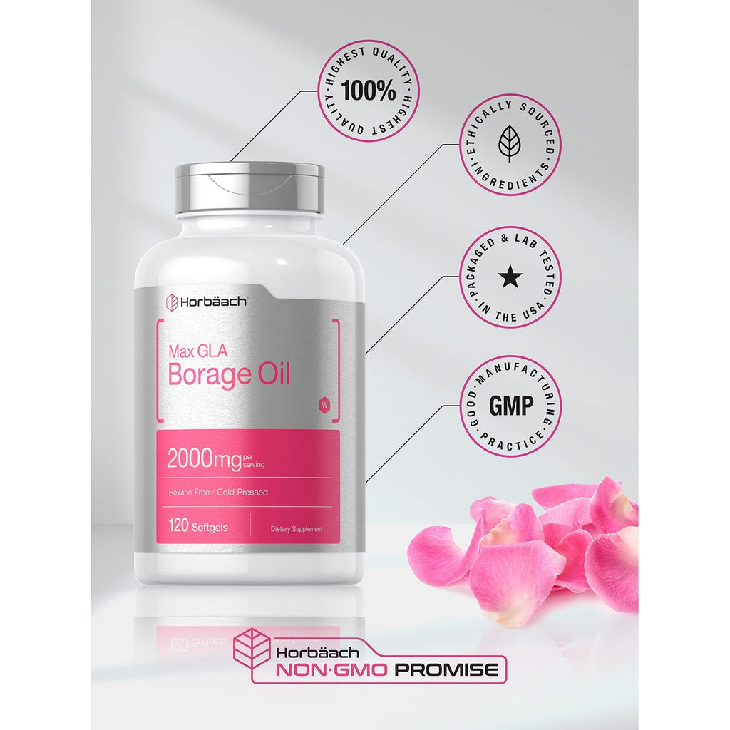 Horbäach Borage Oil Capsules 2000 mg | 120 Softgels | 320mg of GLA