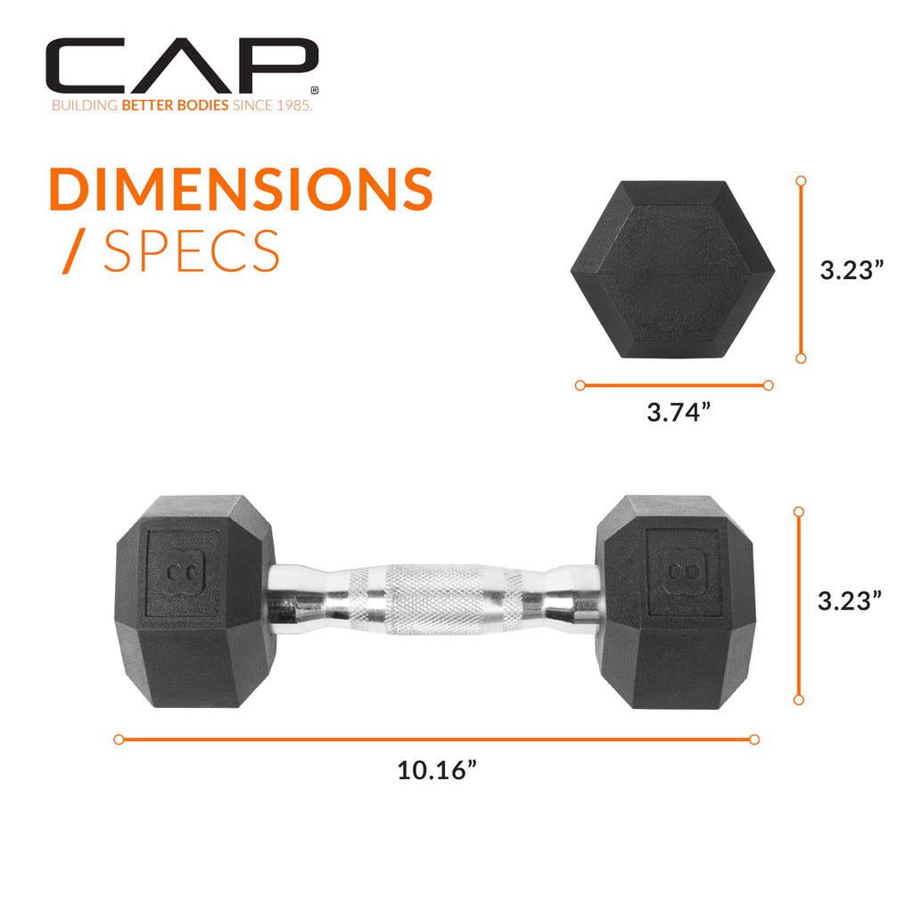 CAP 8 LB Rubber Coated Hex Dumbbell Weight, Rubber Hand Weights for Home Gym Strength Training, Chrome Handle, Pair