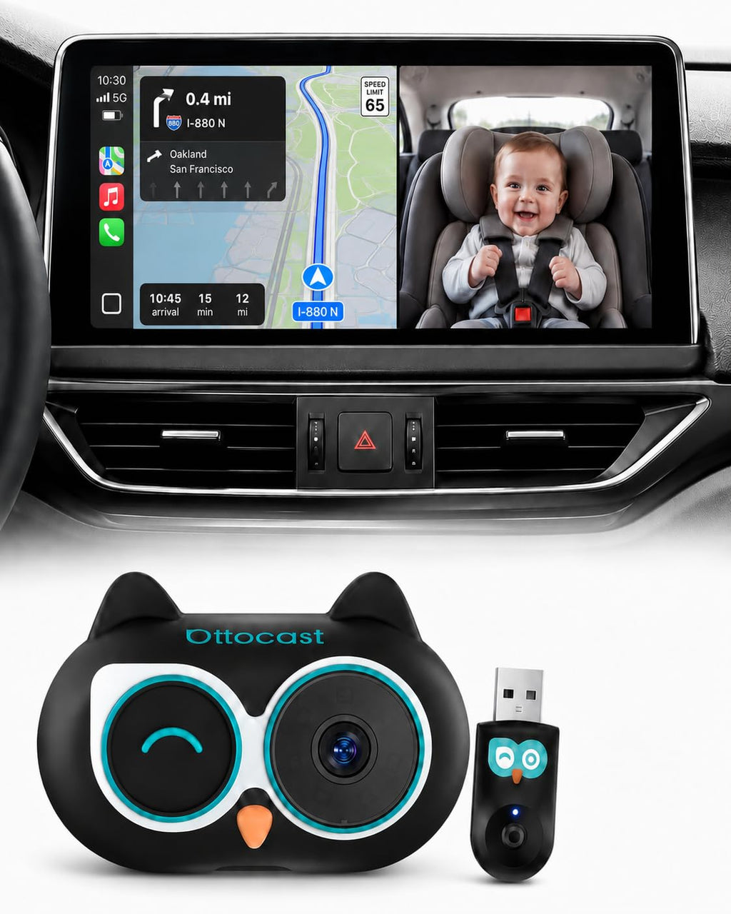 OTTOCAST Baby Car Camera 2026,Wireless CarPlay Adapter (No Android Support)