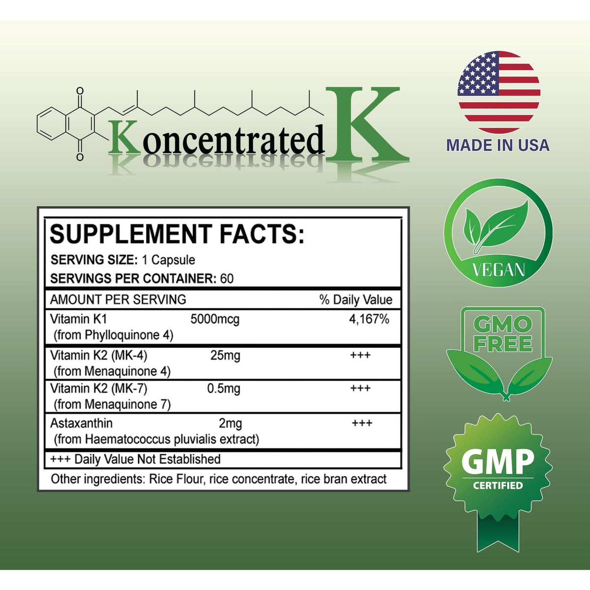 Koncentrated K- NSF Certified Sport, 30.5 MGS of Ks, 2 milligrams Astaxanthin