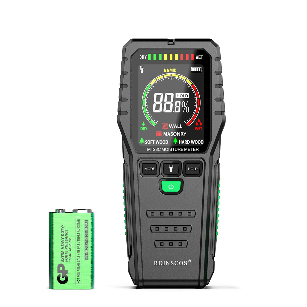 Buy now Pinless Moisture Meter for Wood Concrete – Digital Moisture Tester with 3-Color LCD Display, Audible Alarm & HOLD Function – Ideal for Firewood, Lumber, Home Inspections (Green) at indiglob india