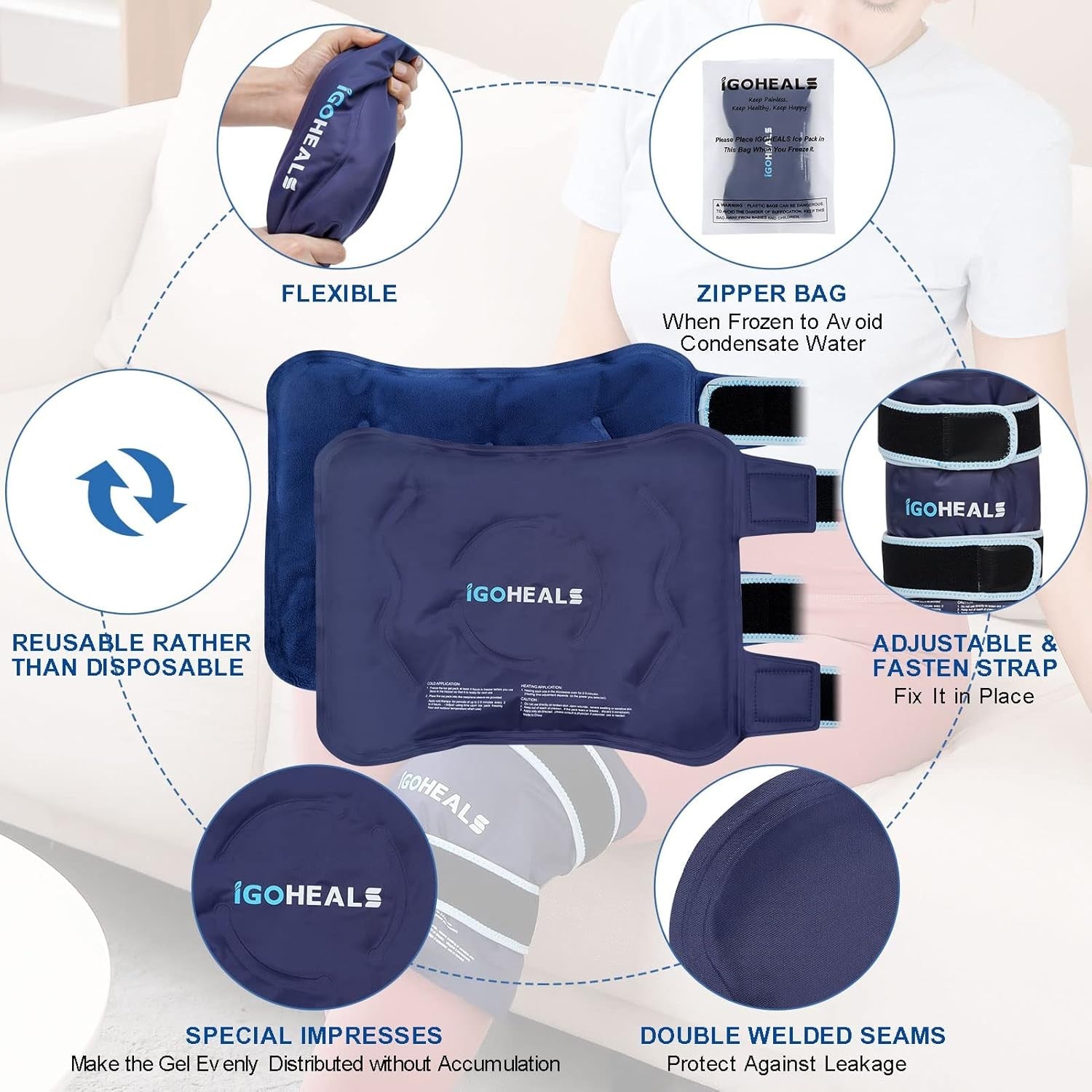 Buy now Knee Ice Pack Wrap,Ice Pack for Knee, Reusable Hot Cold Therapy Pack for Injury,Gel Bag Freezer Cold Pack Compress Heating Pad Leg Brace Pain Relief for Arthritis,Meniscus Tear-Soft Plush at indiglob india