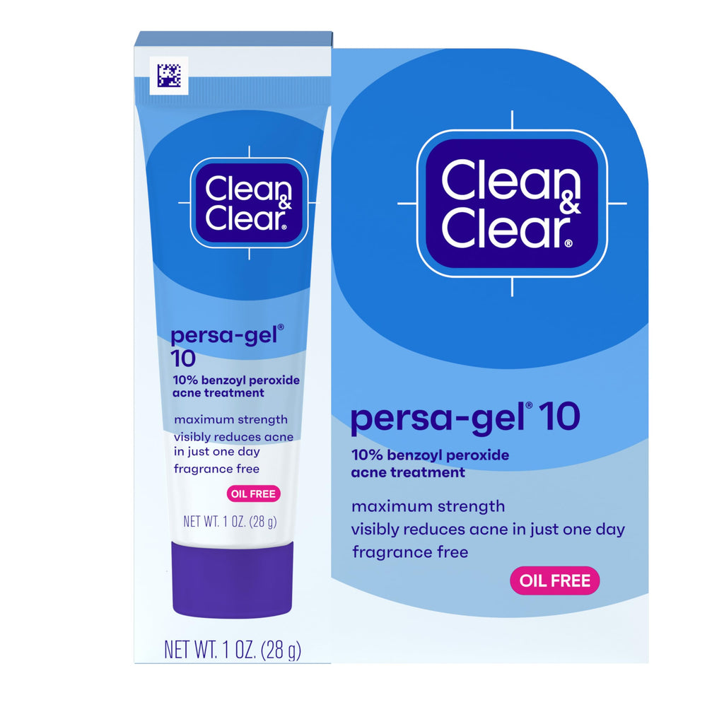 Clean & Clear Persa-Gel 10 Acne Spot Treatment, 1 fl. oz | Topical Pimple Cream, Oil-Free, Maximum Strength 10% Benzoyl Peroxide, Visibly Reduces Acne in One Day, Fragrance-Free