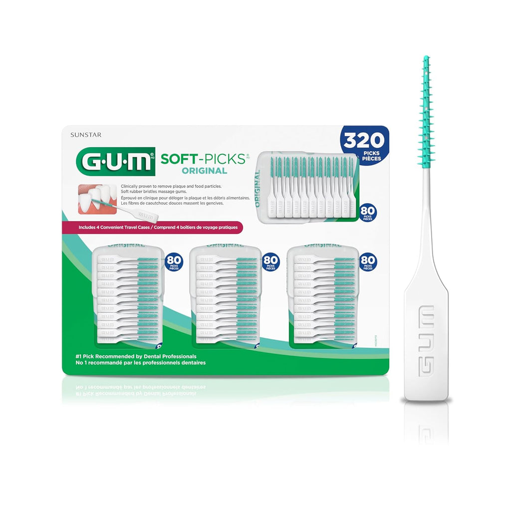 Buy now GUM Soft-Picks Original, Easy to Use Dental Picks for Teeth Cleaning and Gum Health, Disposable Interdental Brushes with Convenient Carry Case, Dentist Recommended Dental Picks, 320ct 320 count (Pack of 1) Original at indiglob india