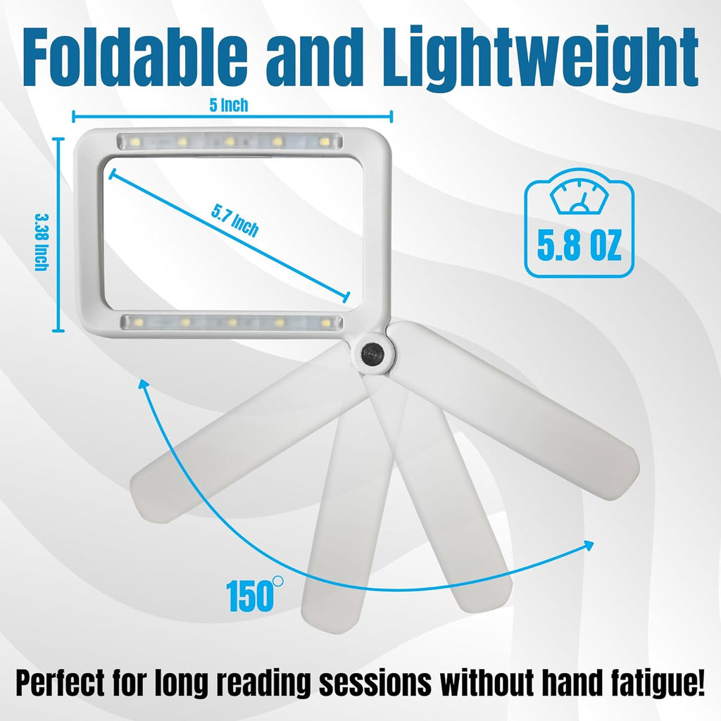 Buy now MAGNIPROS Rechargeable 4X Magnifying Glass with Light for Reading, Large Foldable LED Page Magnifier, Dimmable Handheld Rectangle Magnifier for Seniors, Small Print, Low Vision Books at indiglob india