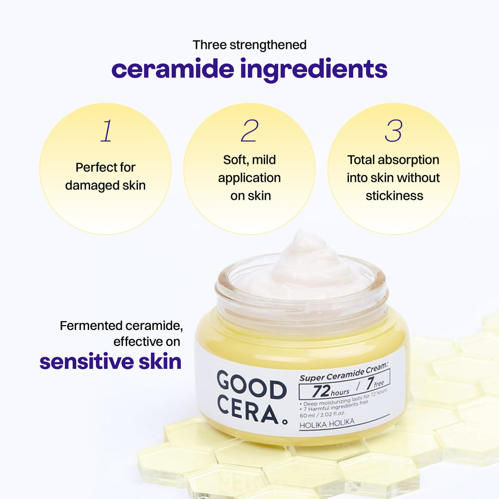 HOLIKA HOLIKA Good Cera Super Ceramide Cream | Soothing Facial Cream & Skin Moisturizer | Ceramide Cream Korean Moisturizer for Face | Deeply Nourishing Face Cream for Dry Skin 2.02 fl oz