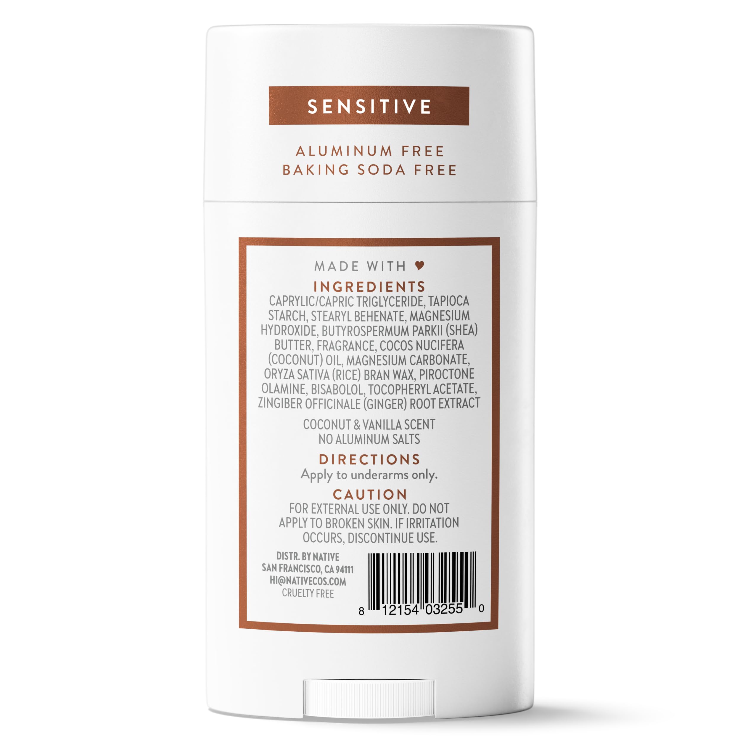 Native Sensitive Deodorant Contains Naturally Derived Ingredients, 72 Hour Odor Control | Deodorant for Women & Men, Aluminum Free with Baking Soda, Coconut Oil and Shea Butter, Coconut & Vanilla