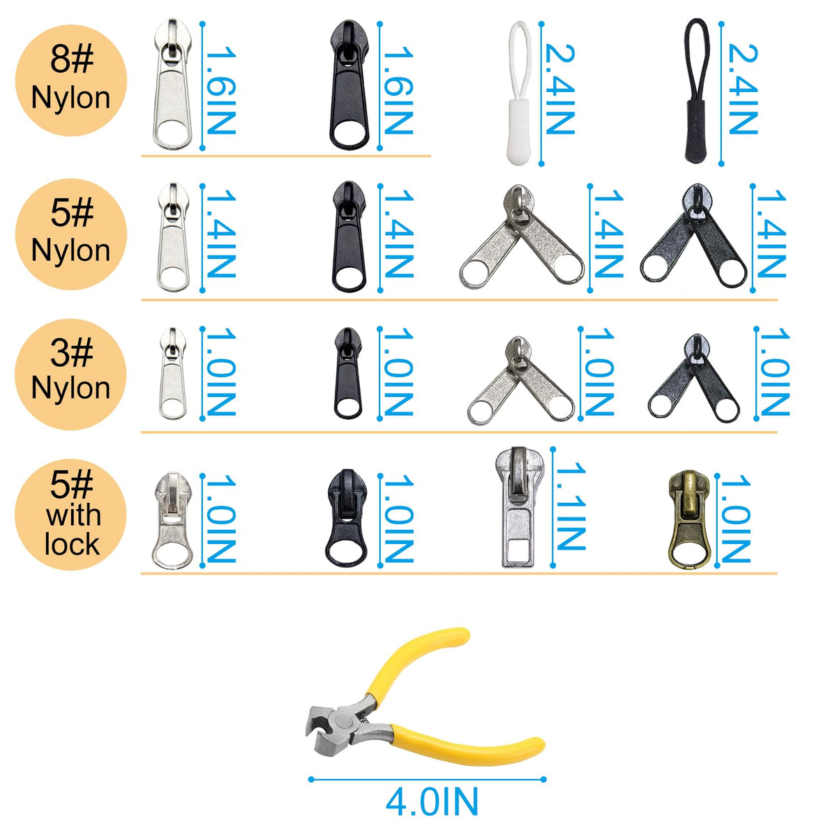 254 Pcs Zipper Repair Kit with Case Include Zipper Replacement and Pull, Universal Zippers Replacement kit for Cloting, Jackets, Coat, Boot, Backpack, Purse and Outdoor Gear