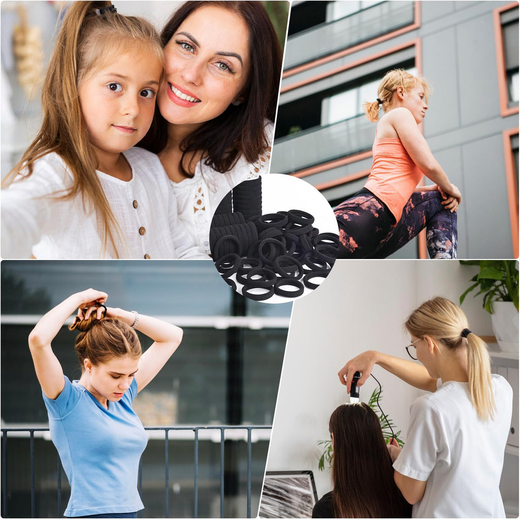Hair Ties for Girls Elastic Hair Tie 200 PCS Black Soft for Medium Hair Hair Accessories for Women Perfect for Long Lasting Braids Ponytails and More Pain Free Hair Ponytail Holders Hair Elastic Band