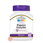 21st Century Papaya Enzyme Chewable (100 Count), Papaya & Pineapple Digestive Enzymes for Gut Health, Tropical Flavor, Non-GMO, Gluten-Free, No Added Salt, Artificial Flavors (Pack of 2)
