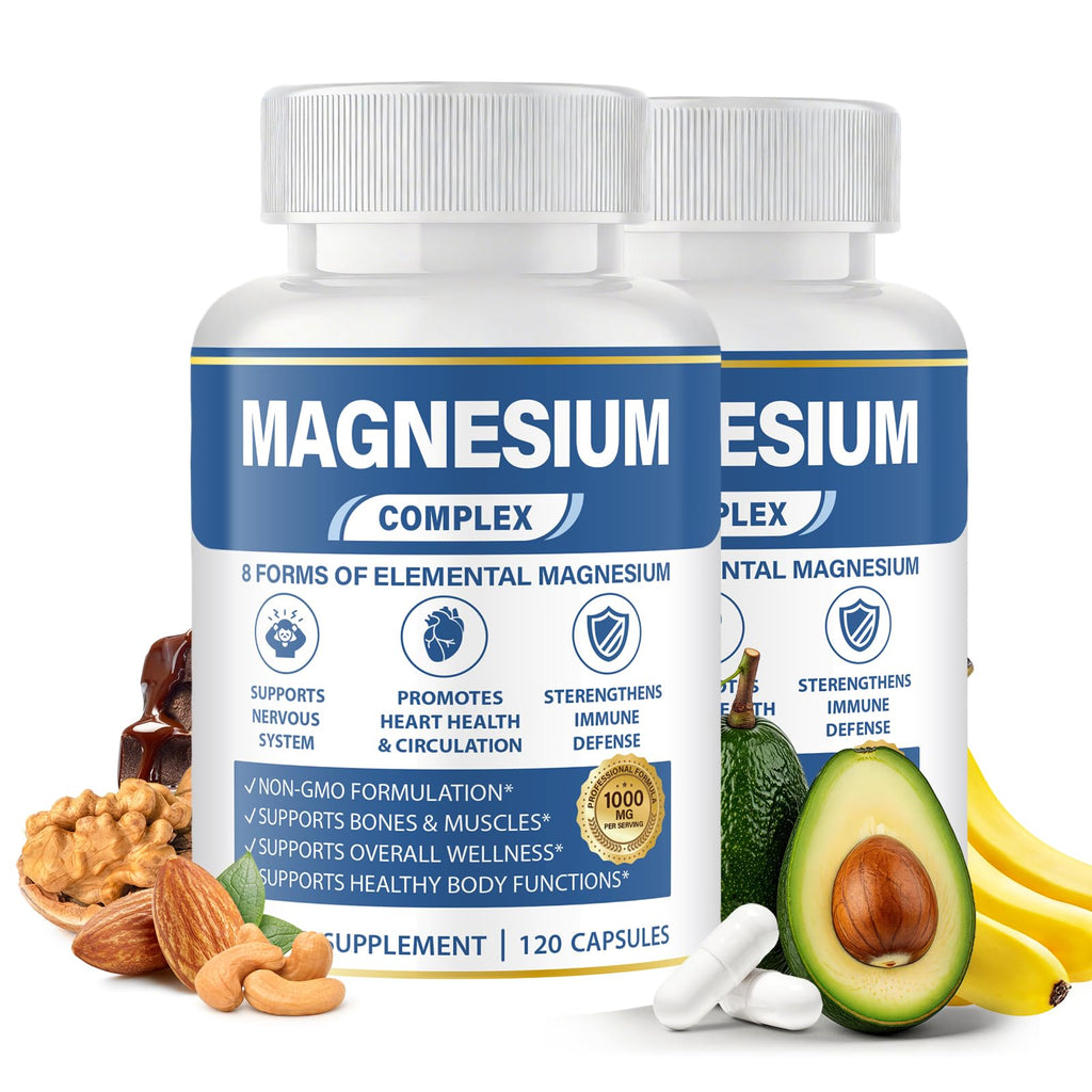 1000mg Magnesium Complex 8 in 1 for Women & Men Vegan Magnesium Supplement | With Glycinate, Citrate, Malate, Taurate & More Magnesium Forms, Vegan Formula for Sleep, Fatigue & Heart Health 120 Capsules