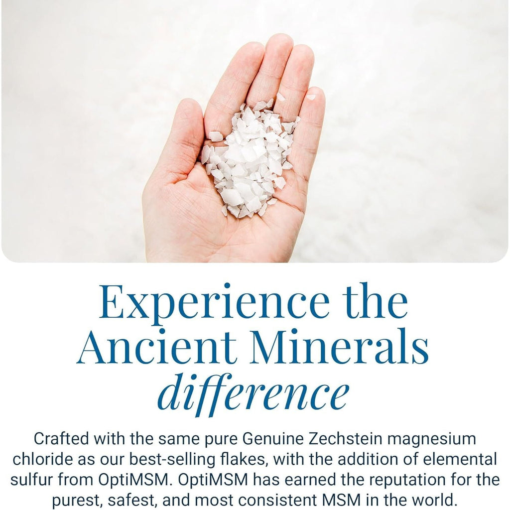 Buy now Ancient Minerals Magnesium Bath Flakes Ultra with OptiMSM â€“ Pure Zechstein Magnesium Chloride and Organic Sulfur Bath Salts, Soothing Mineral Soak for Skin & Body, 1.65 lb at indiglob india