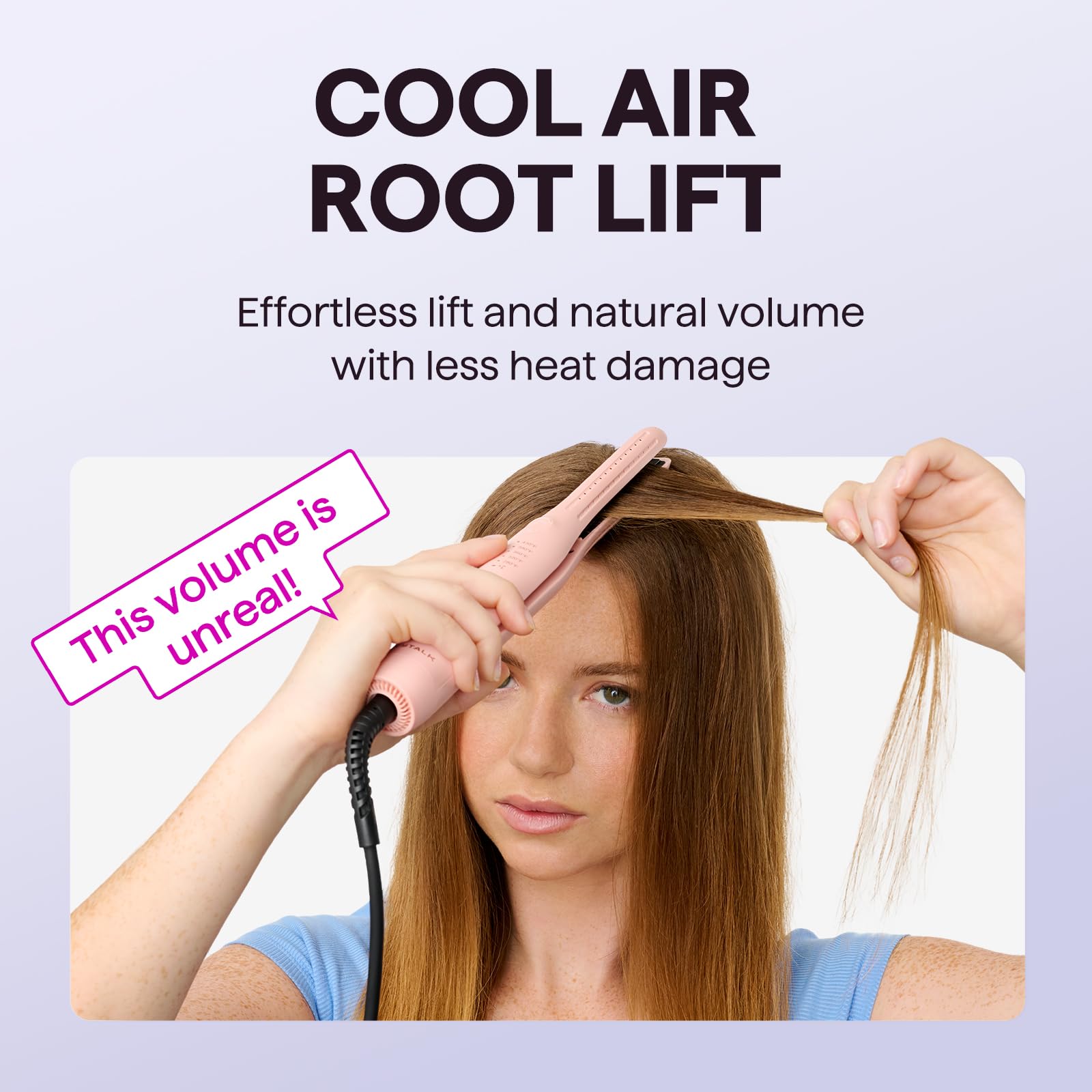 Wavytalk Cool Curl Pencil 0.65" Airflow Curling Iron for Short Hair & Pixie | 360° Cool Airflow Reduces Damage, Anti-scald, Precise Root Styling Control, 2-in-1 Small Flat Iron & Curler, Pink