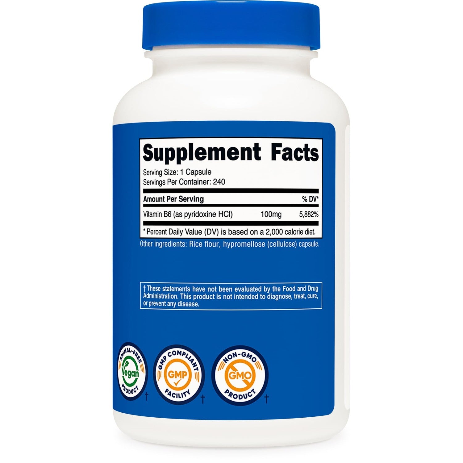Nutricost Vitamin B6 (Pyridoxine HCl) 100mg, 240 Capsules