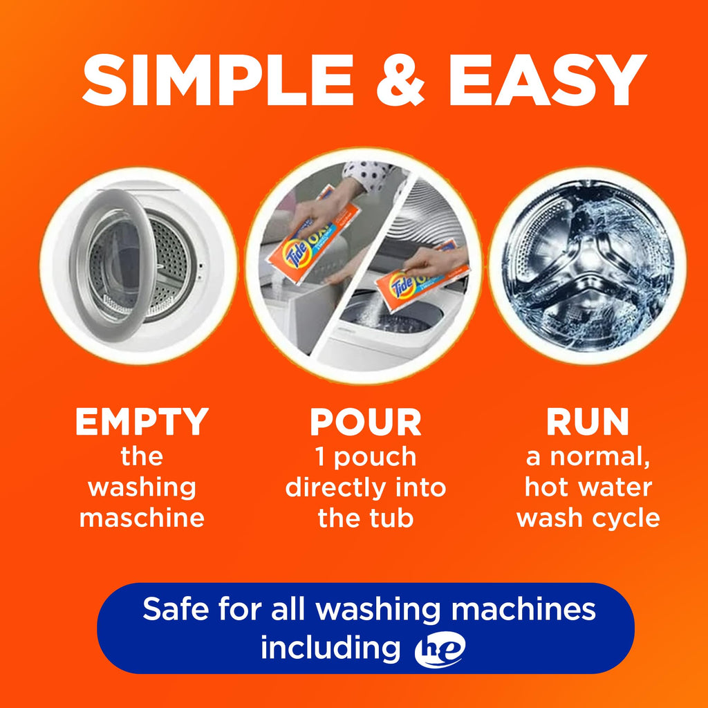 Tide Pet Washing Machine Cleaner 52 Week Supply with Oxi for Front and Top Loader Washer Machines, Deep Cleaning Residue & Odor Eliminator, 12 Month Supply (Packaging May Vary)