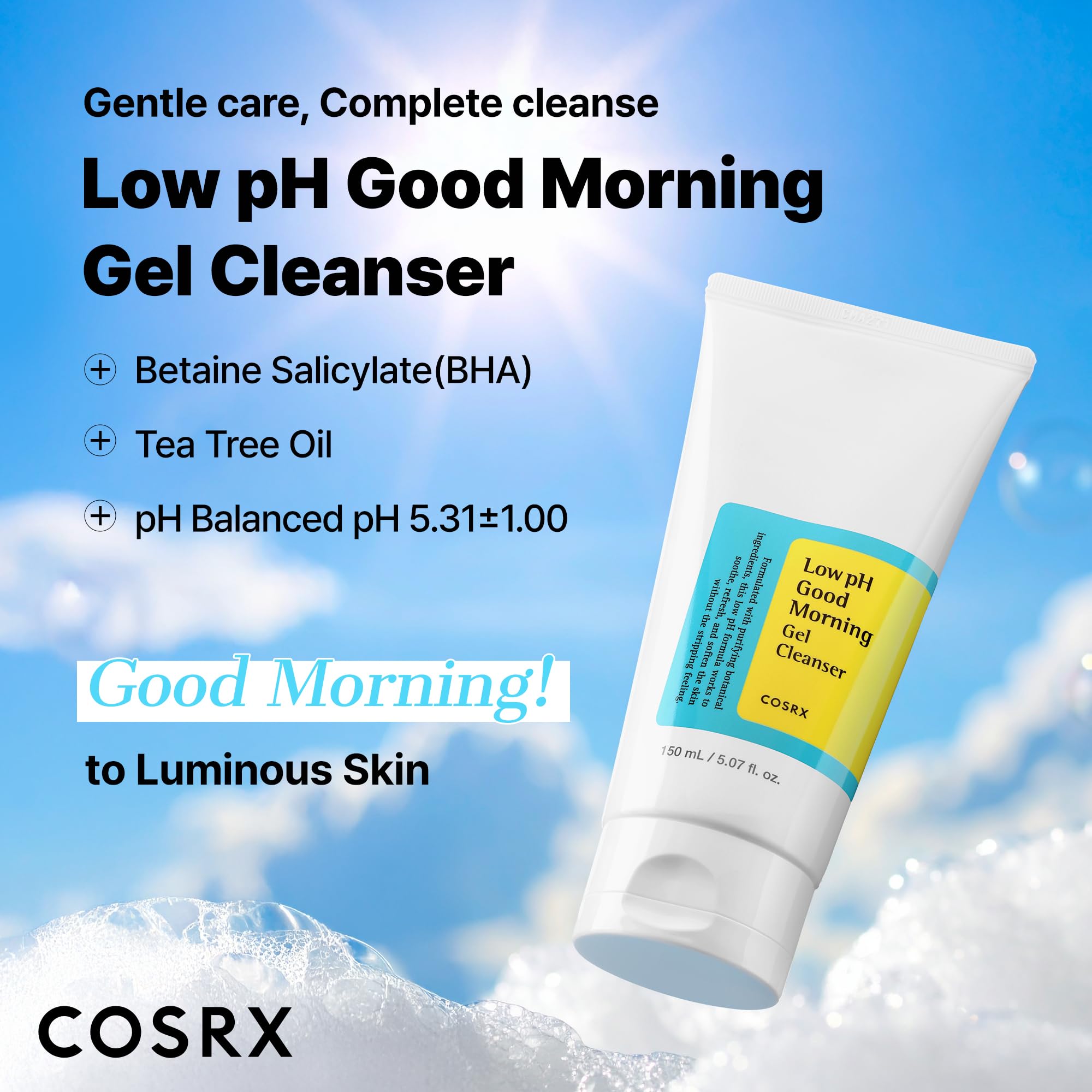 Buy now COSRX Low pH Good Morning Gel Face Cleanser, 5.07 fl oz, BHA Face Wash, Daily Mild Face Cleanser for Sensitive Skin, PH Balancing, Korean Skin Care, Korean Face Wash at indiglob india
