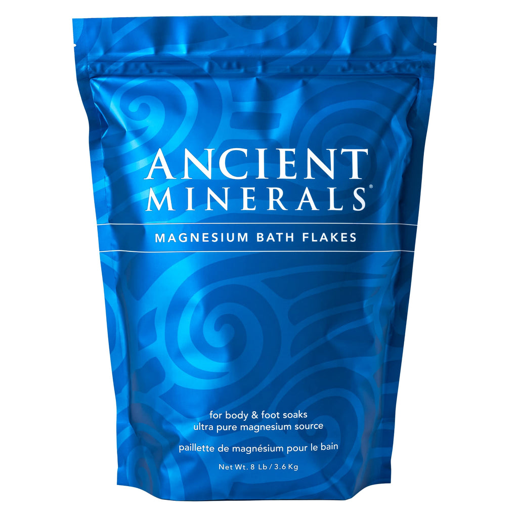 Ancient Minerals Magnesium Bath Flakes, Epsom Salt Alternative, 1.65lb | Pure Zechstein magnesium chloride flakes for soaking & whole-body replenishment. 1.65 lb resealable bag.