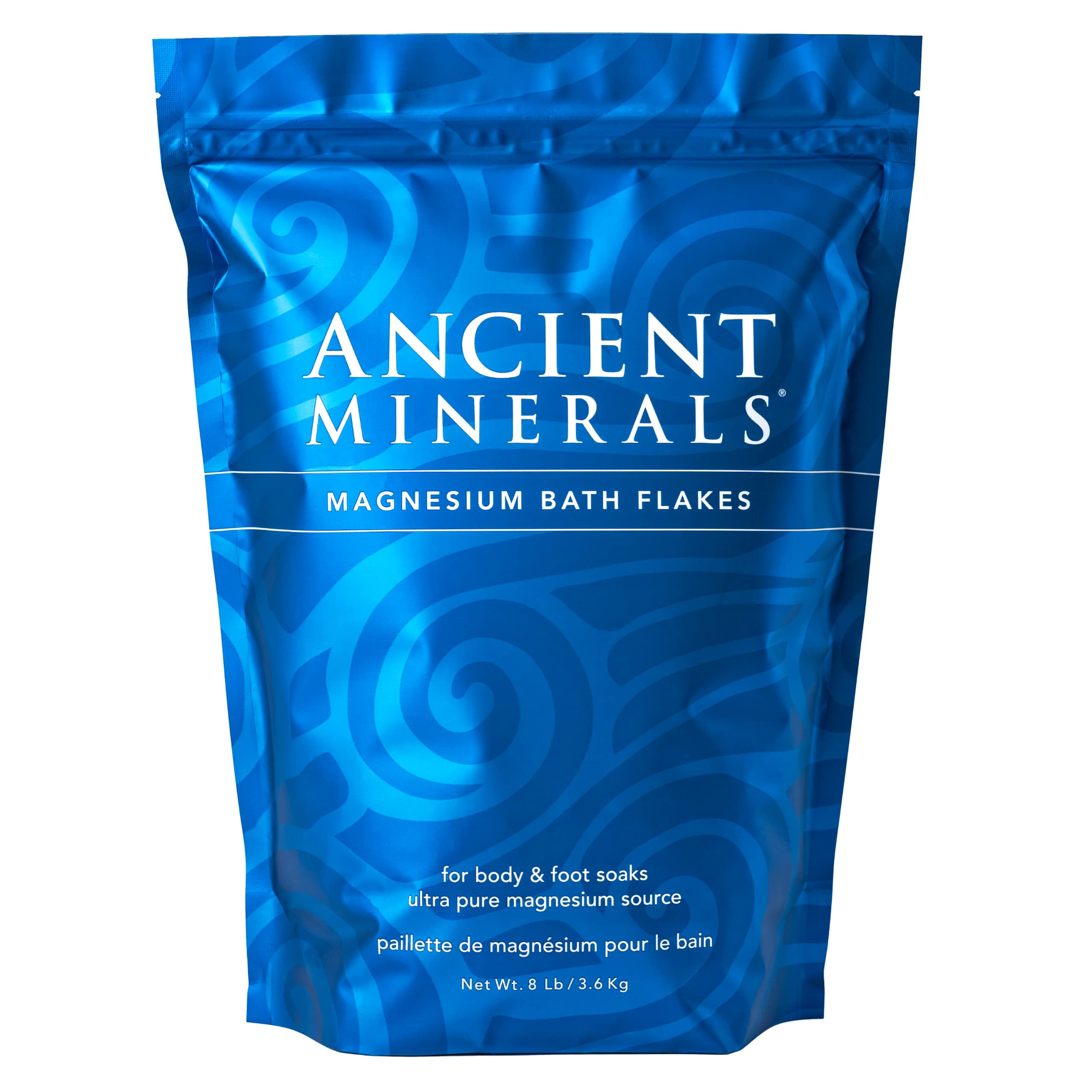 Ancient Minerals Magnesium Bath Flakes, Epsom Salt Alternative, 1.65lb | Pure Zechstein magnesium chloride flakes for soaking & whole-body replenishment. 1.65 lb resealable bag.