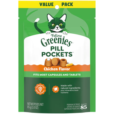 Greenies Feline Pill Pockets for Cats Soft Cat Treats, Chicken Flavor, 1.6 oz. Pouch, 45 Count