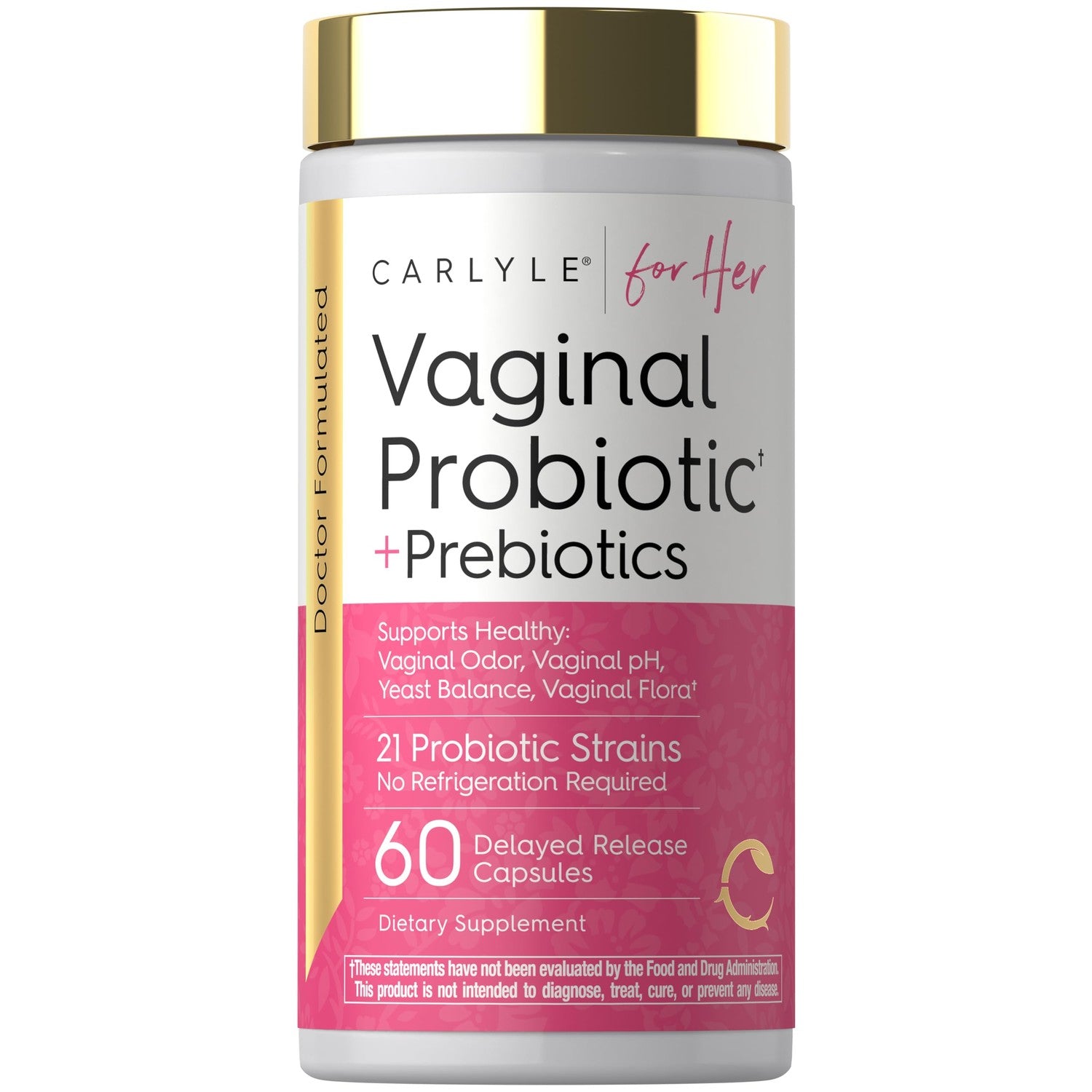 Carlyle Vaginal Probiotics for Women | 60 Capsules | with Prebiotics | Supports Healthy Odor, pH, Yeast Balance, and Flora | Vegan, Non-GMO, Gluten Free | For Her