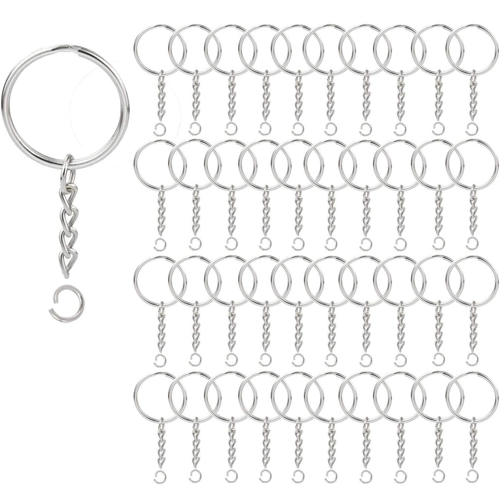 100Pcs Key Ring with Chain and Open Jump,1 inch Split Round Keychain Rings