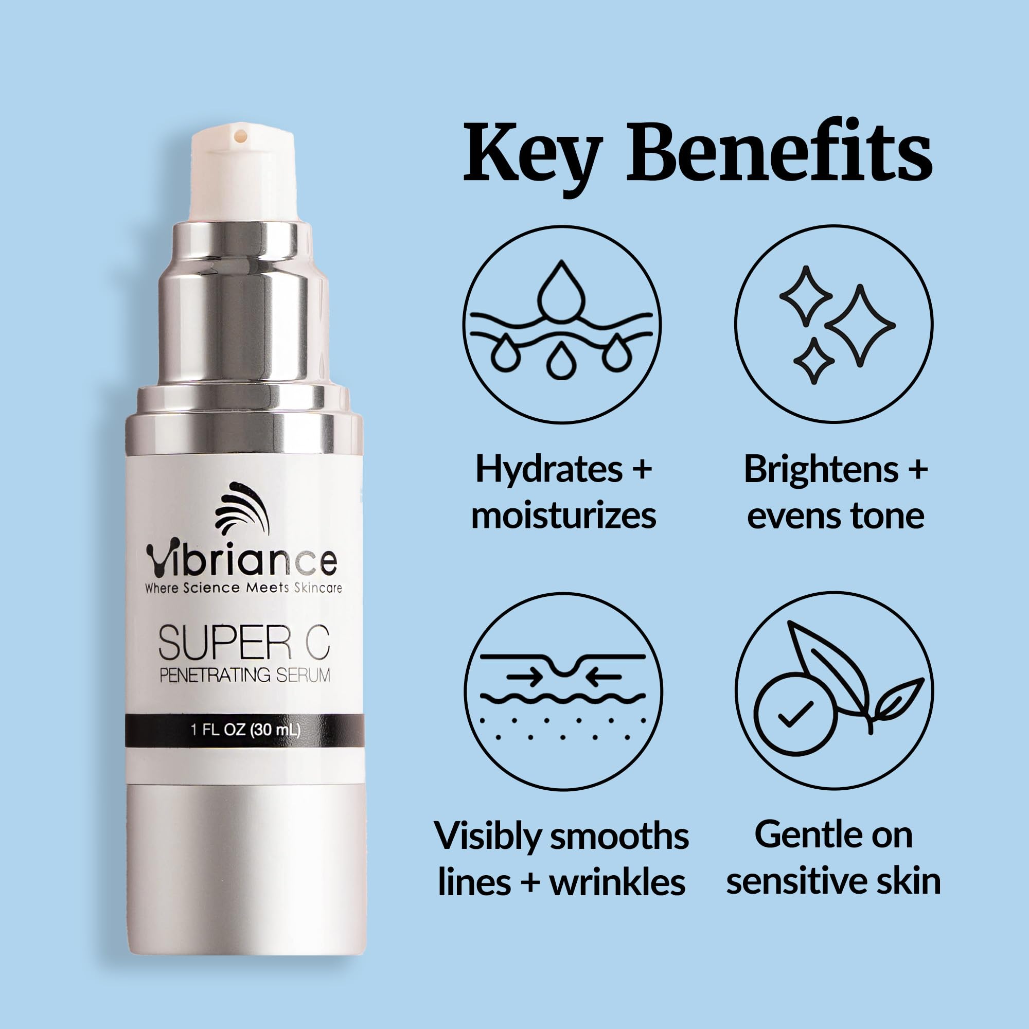 Vibriance Super C Vitamin C Serum for Mature Skin, 1 fl oz | All-in-One Vitamin C, Hydrates, Firms, Lifts, Smooths, Targets Age Spots, Wrinkles