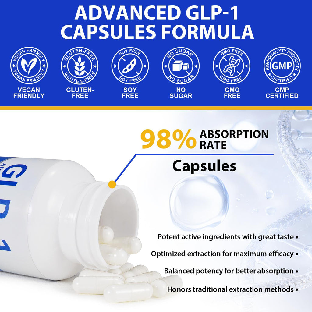 GLP-1 Supplement for Women & Men, 43-in-1 Natural Complex to Boost GLP-1 Levels, Support Appetite Control, Satiety, Metabolism & Digestive Health, Probiotic Nutritional Supplements - 60 Capsules