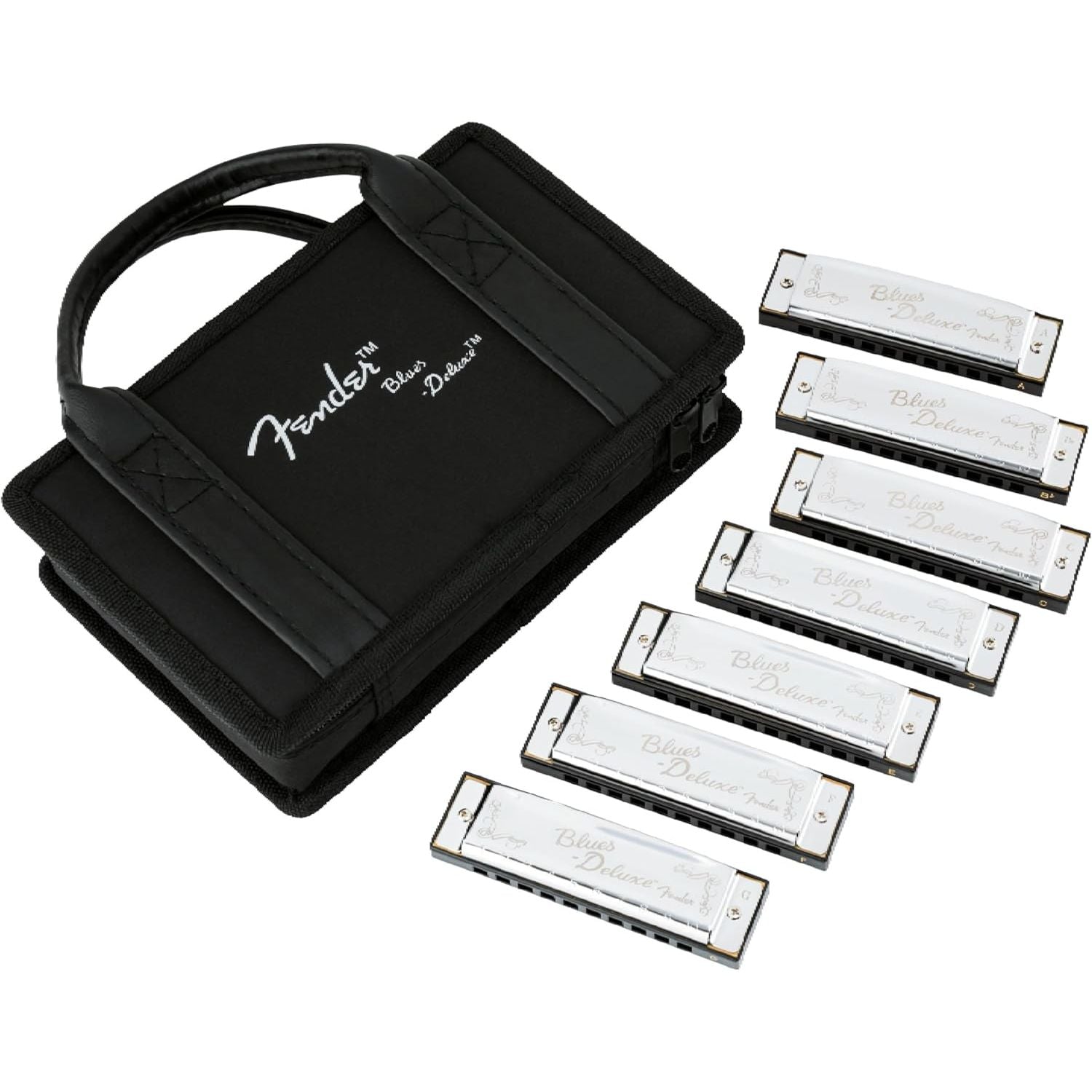 Buy now Fender Blues Deluxe Harmonica, Stocking Stuffers, Guitar Accessories, Pack of 7 with case (Keys C, G, A, D, F, E, B Flat) Pack of 7 Variety at indiglob india
