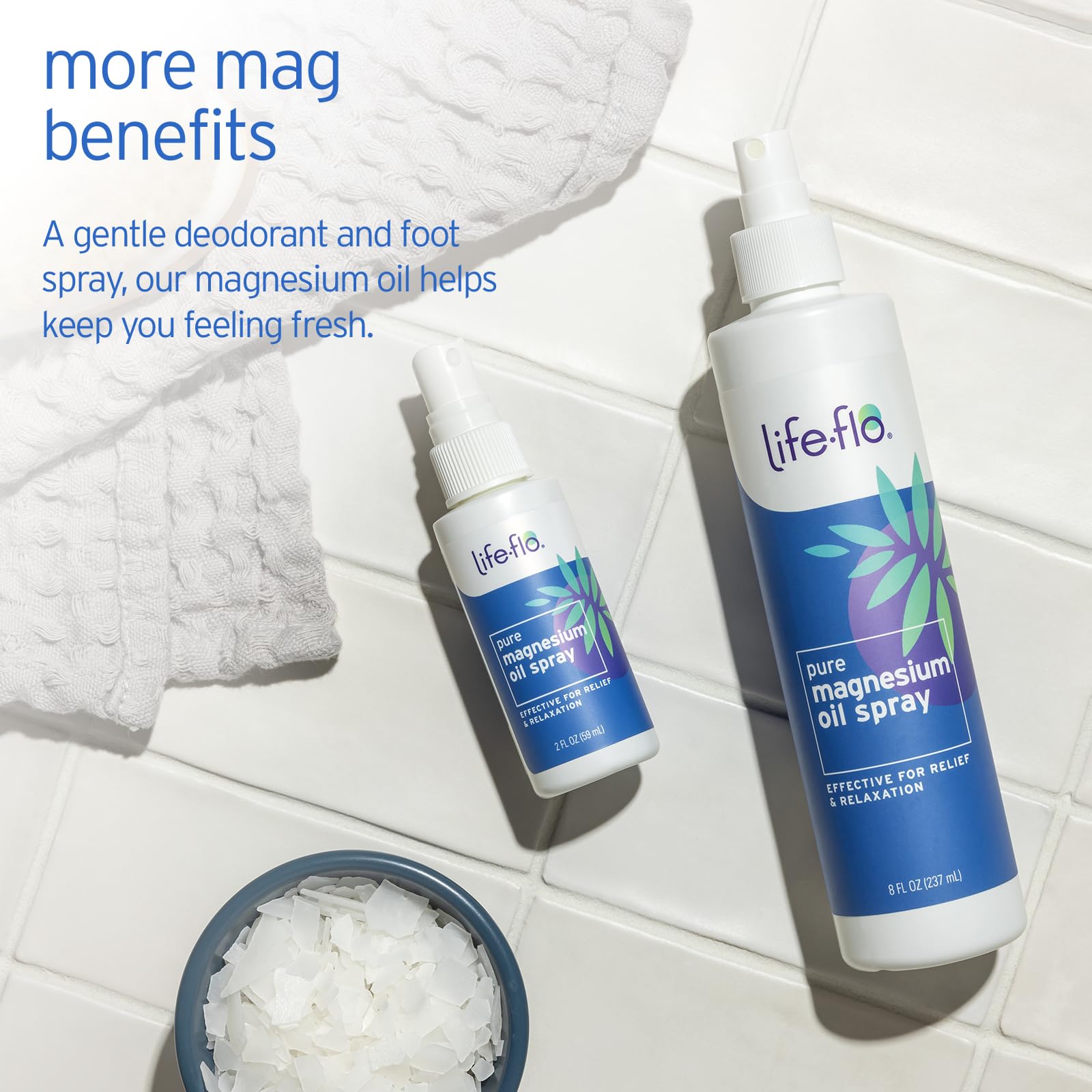 LIFE-FLO Magnesium Oil Spray, 2 fl oz | Soothes Muscles & Joints - Concentrated Zechstein Magnesium - Body, Feet & Bath Oil - Hypoallergenic