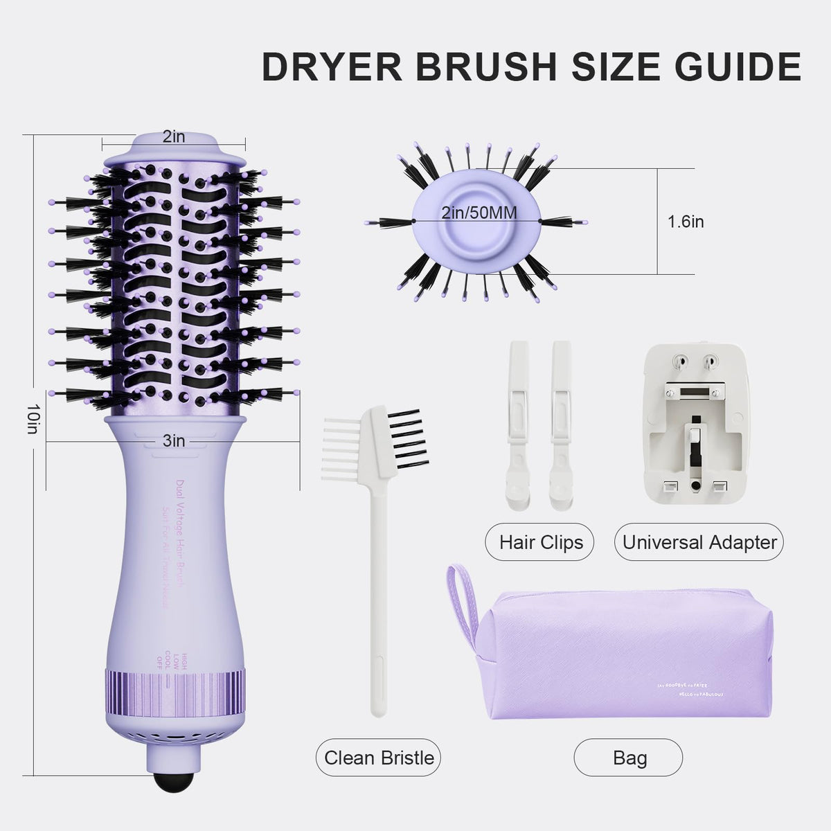 Compact 4-in-1 Travel Hair Dryer with a universal adapter, styling clips, and bag. Available for quick online order!