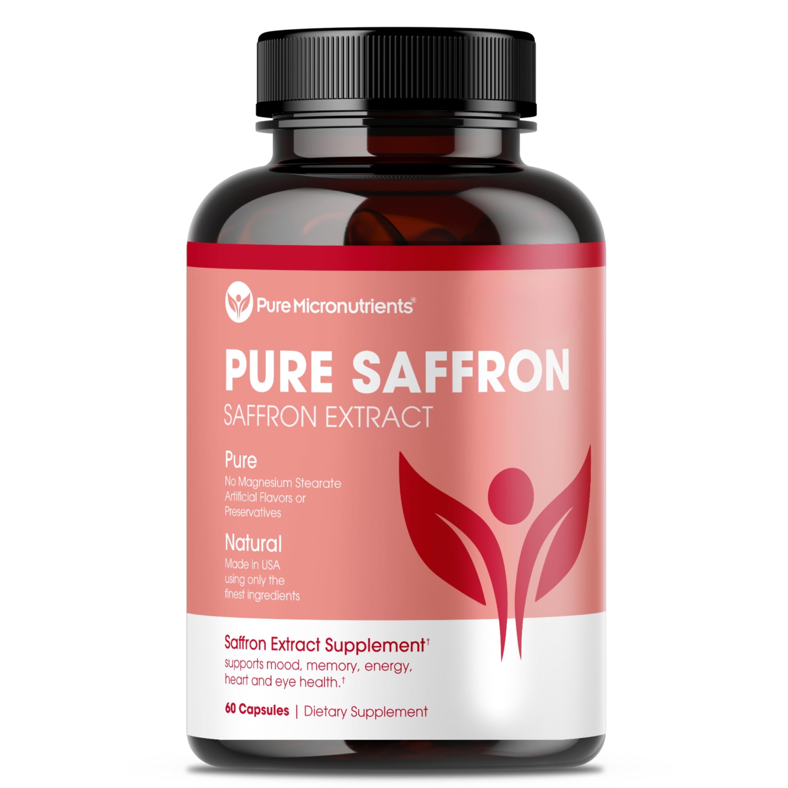 Saffron Supplement, 100% Pure Saffron Extract Capsules, Mood & Energy | Supports eye & heart health, positive mood & natural energy; 60 vegan capsules by Pure Micronutrients