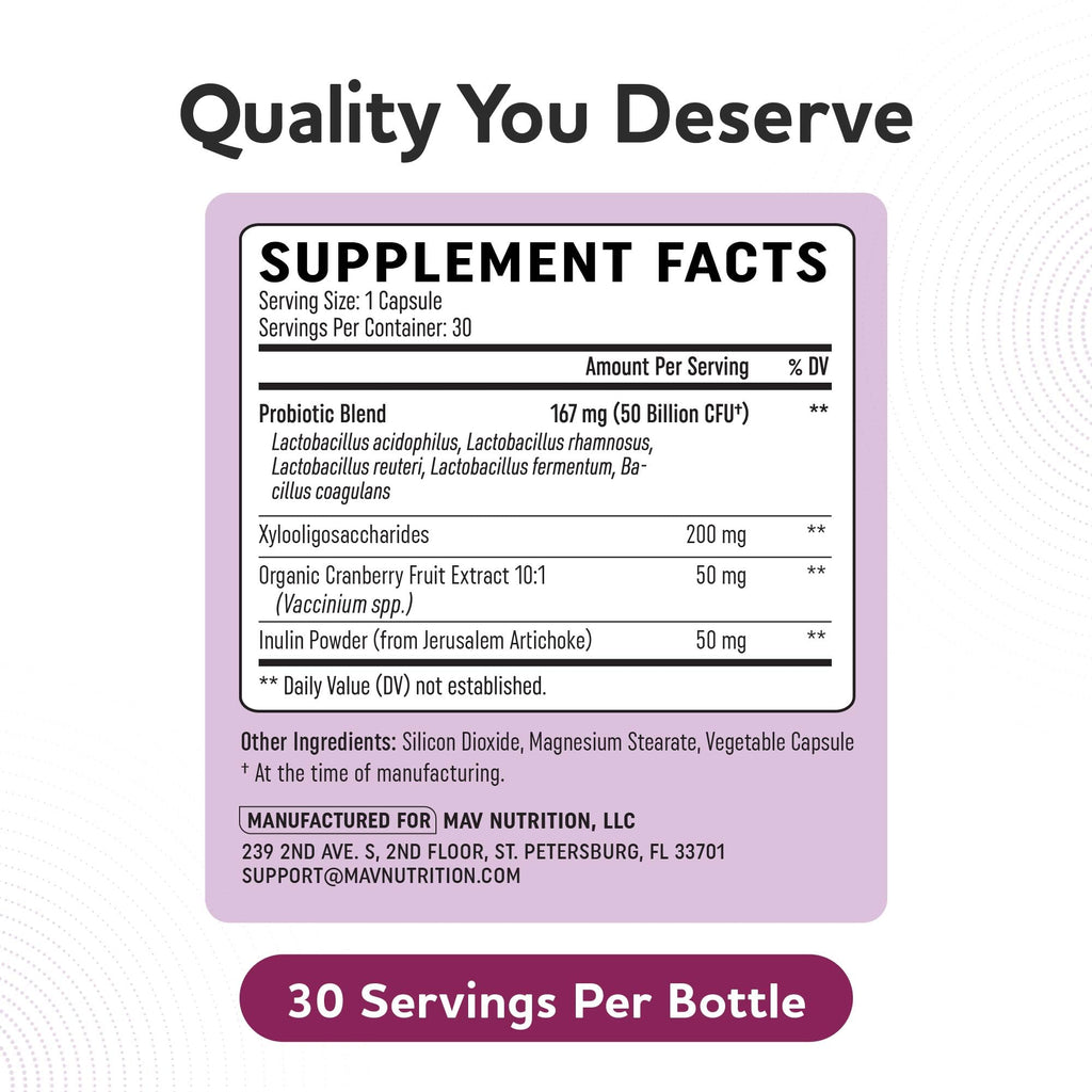 Vaginal Probiotics, 50 Billion CFU, Vaginal Health & pH Balance for Women | Healthy Odor & Yeast Balance, Womens Probiotics and Prebiotics with Cranberry Extract, Gluten-Free and Vegan, 30 Capsules
