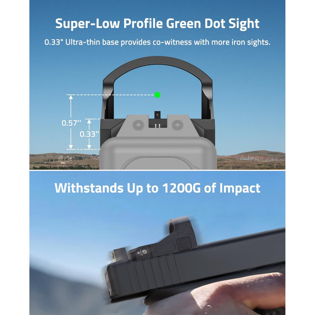 CVLIFE WolfCloak X03 Motion Awake Green Dot Sight for RMR Footprint, 3 MOA Reflex Sight with 0.33" Ultra-Low Profile & 24mm Lens for Full-Sized Pistols, Optics Adapter for MOS & 21mm Picatinny Base